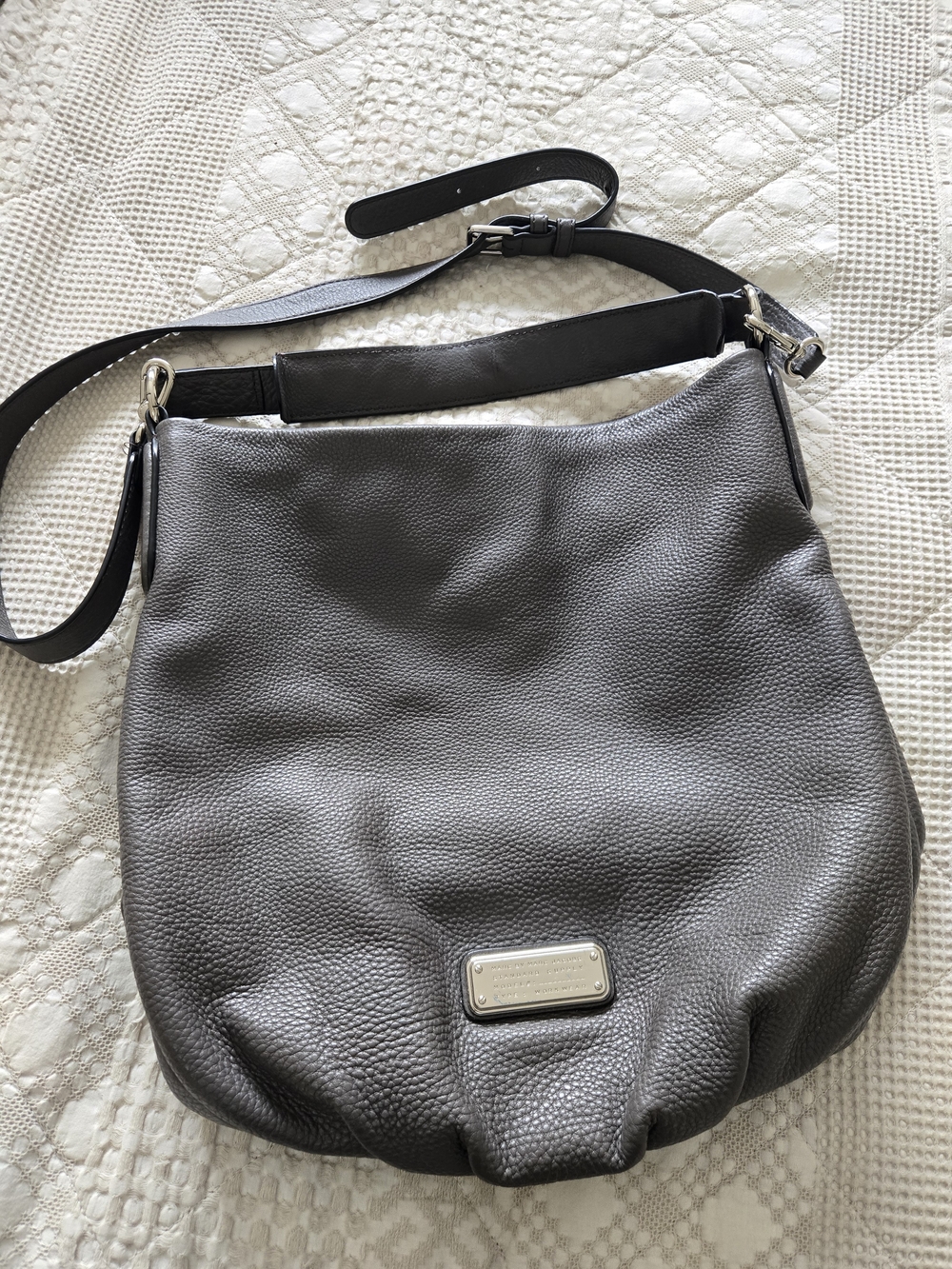 Marc by Marc Jacobs Gray Pebbled Leather Shoulder Bag with Silver Hardware